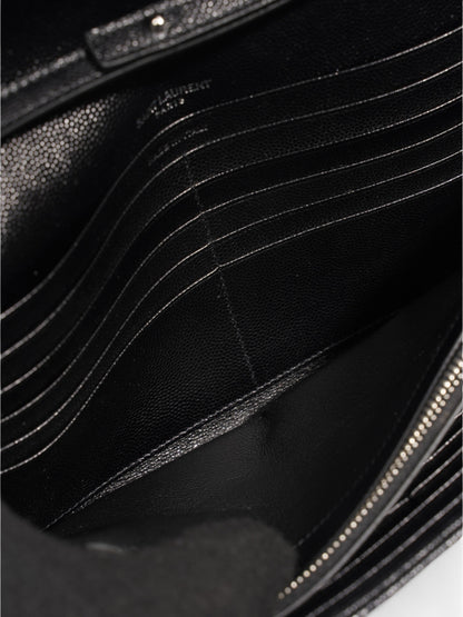 Saint Laurent Cassandre Chain Wallet Black Grained Leather