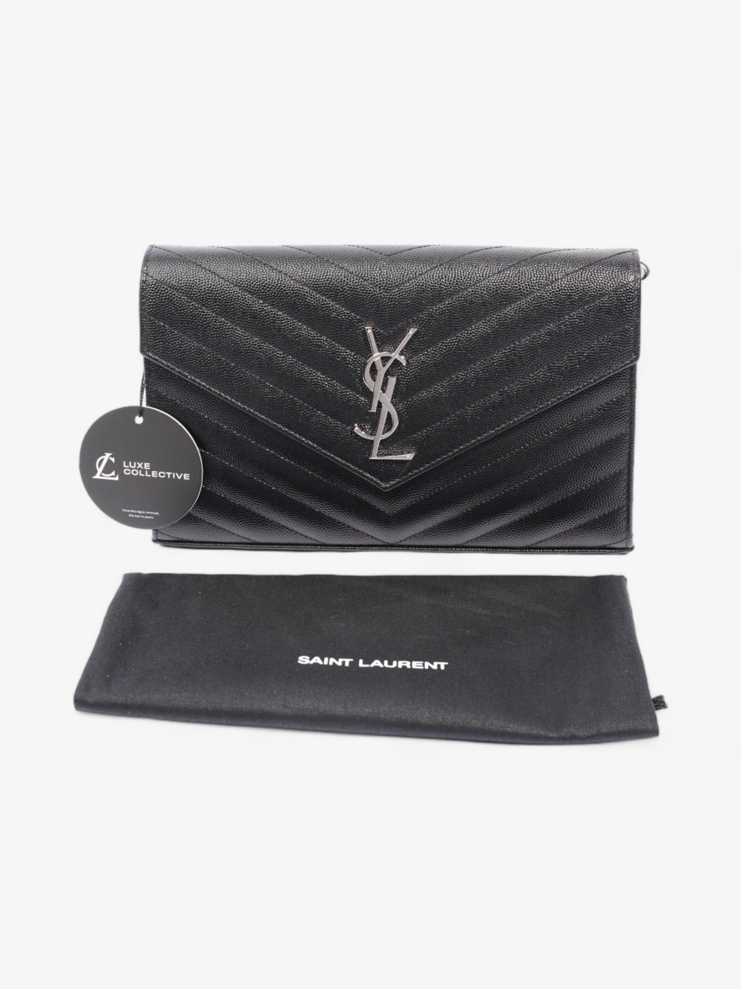 Saint Laurent Cassandre Chain Wallet Black Grained Leather