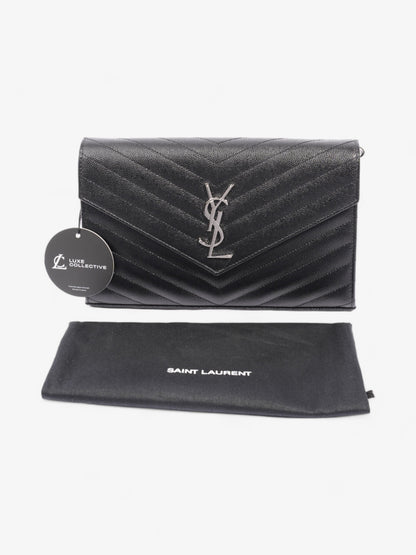 Saint Laurent Cassandre Chain Wallet Black Grained Leather