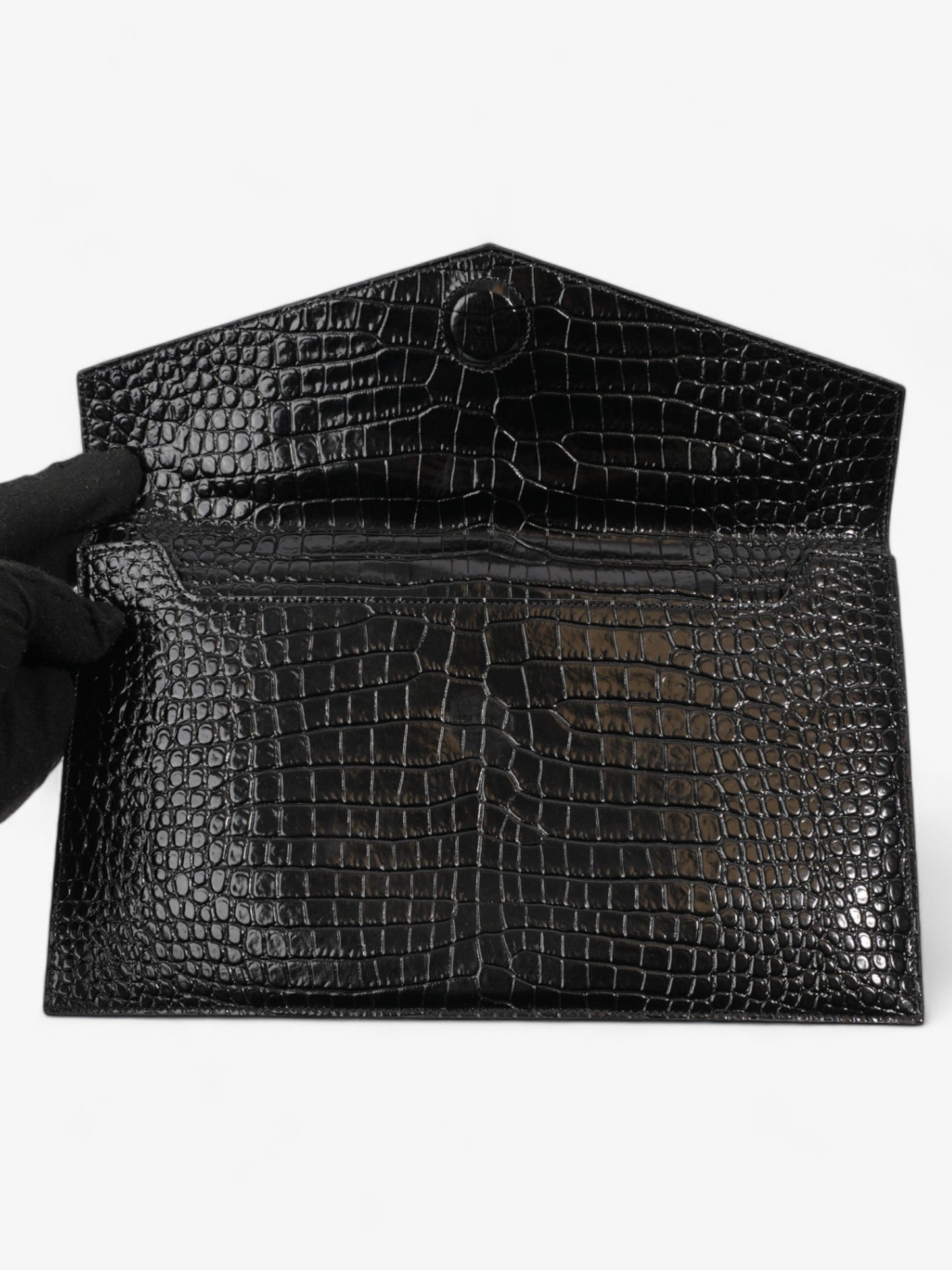 Saint Laurent Uptown Clutch Black Embossed Leather Medium