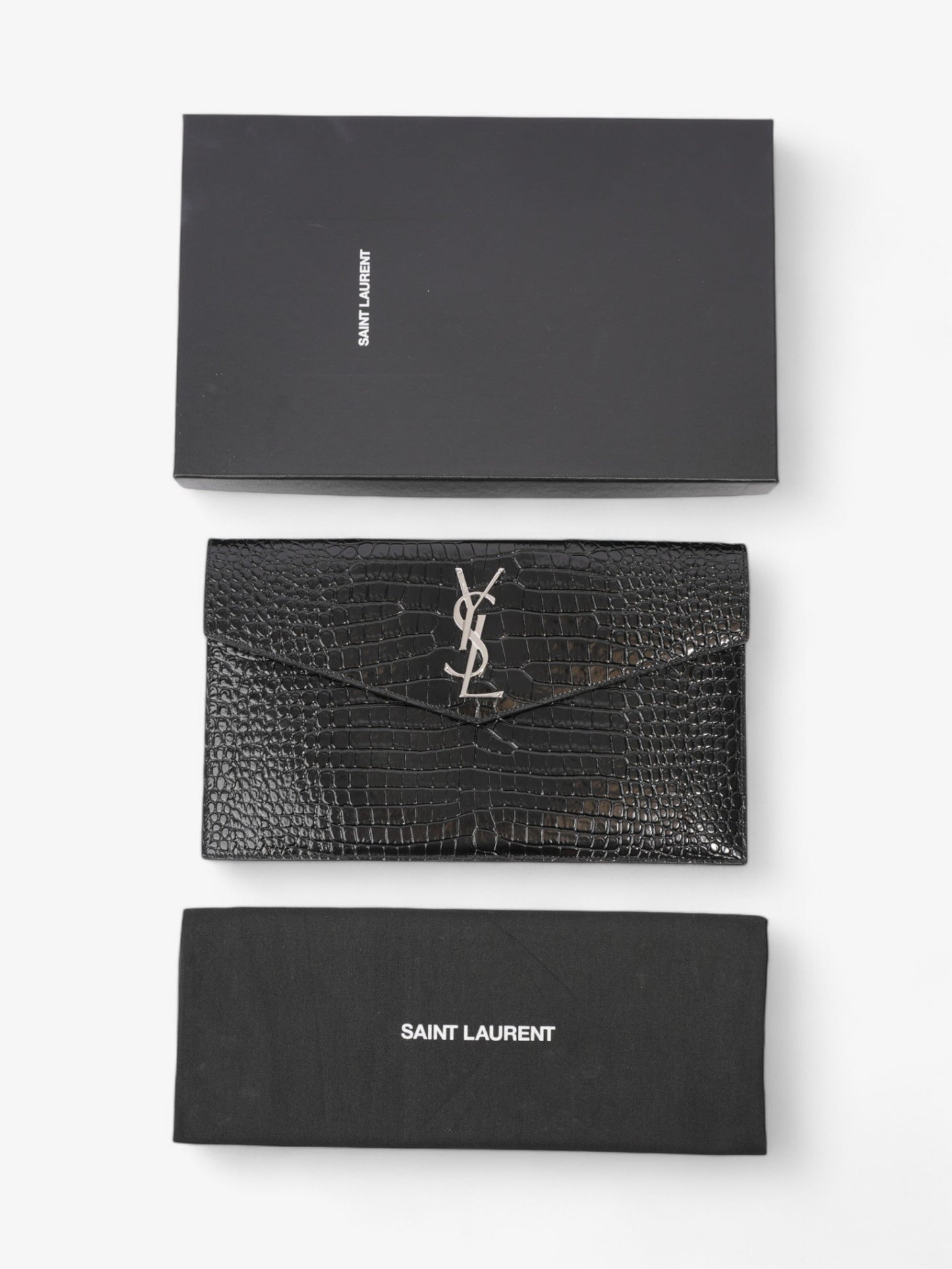 Saint Laurent Uptown Clutch Black Embossed Leather Medium