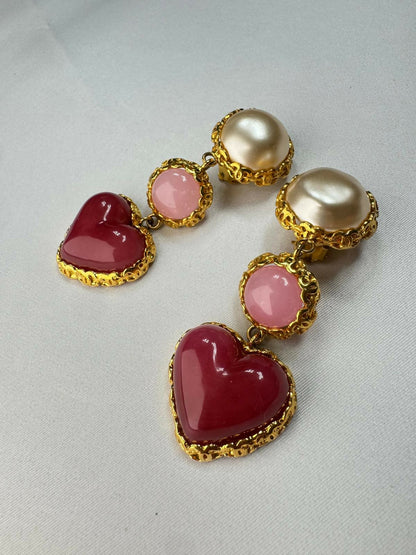 Chanel Vintage Heart Gripoix & Faux Pearl Clip-On Earrings