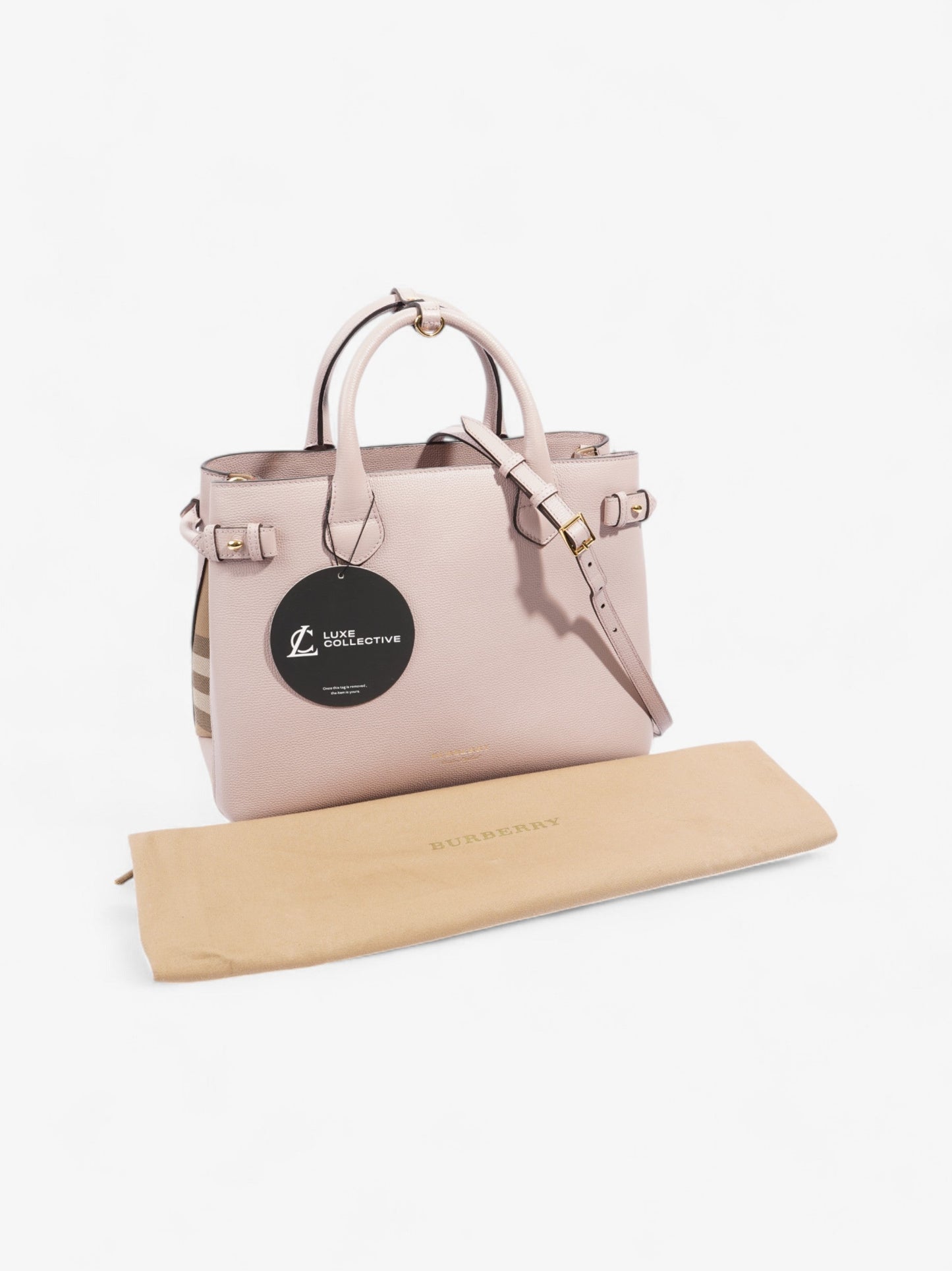 Burberry Banner Bag Pale Orchid / House Check Calfskin Leather Medium