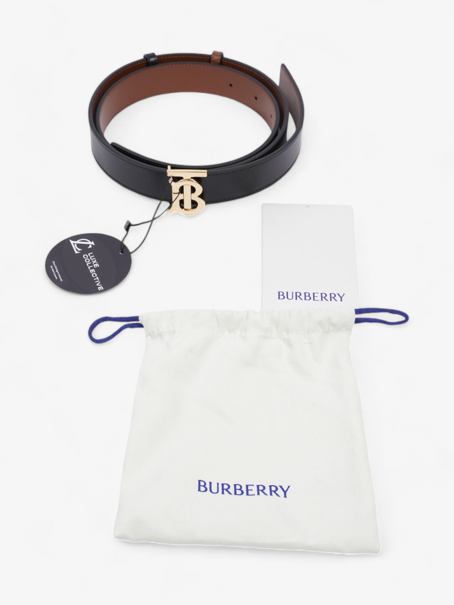 Burberry TB Reversible Belt Black / Brown / Gold Leather Medium - 121cm