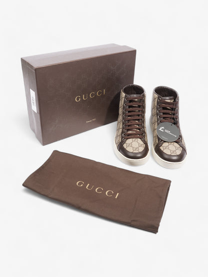 Gucci High Top Sneakers Beige And Ebony GG Supreme / Brown Coated Canvas EU 37 UK 4