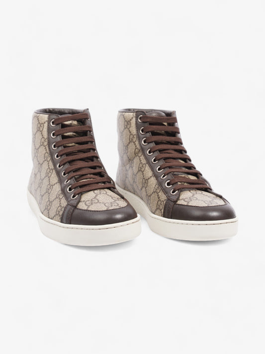 Gucci High Top Sneakers Beige And Ebony GG Supreme / Brown Coated Canvas EU 37 UK 4
