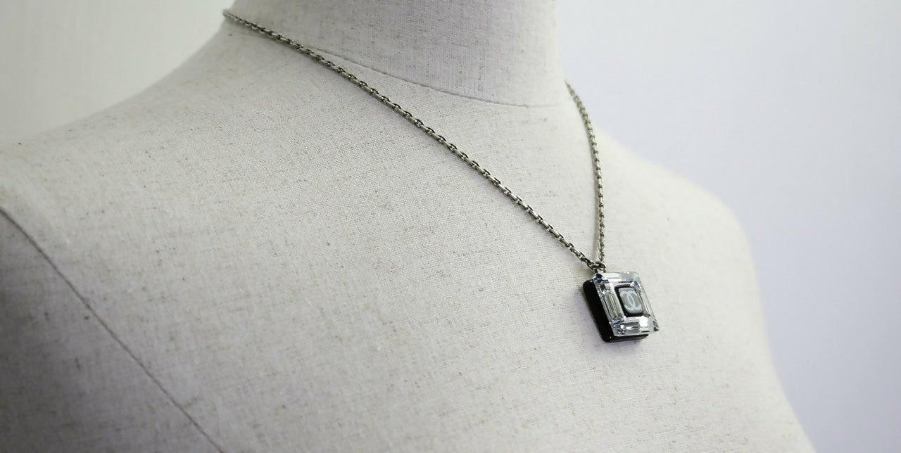 Chanel Vintage 10A Resin Transparent Square Black CC Pendant Necklace
