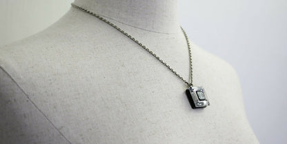 Chanel Vintage 10A Resin Transparent Square Black CC Pendant Necklace