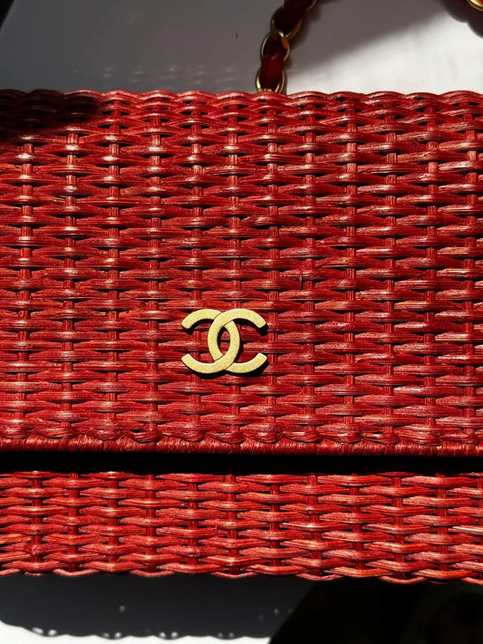 Chanel Vintage 2001 Red Wicker Shoulder Bag