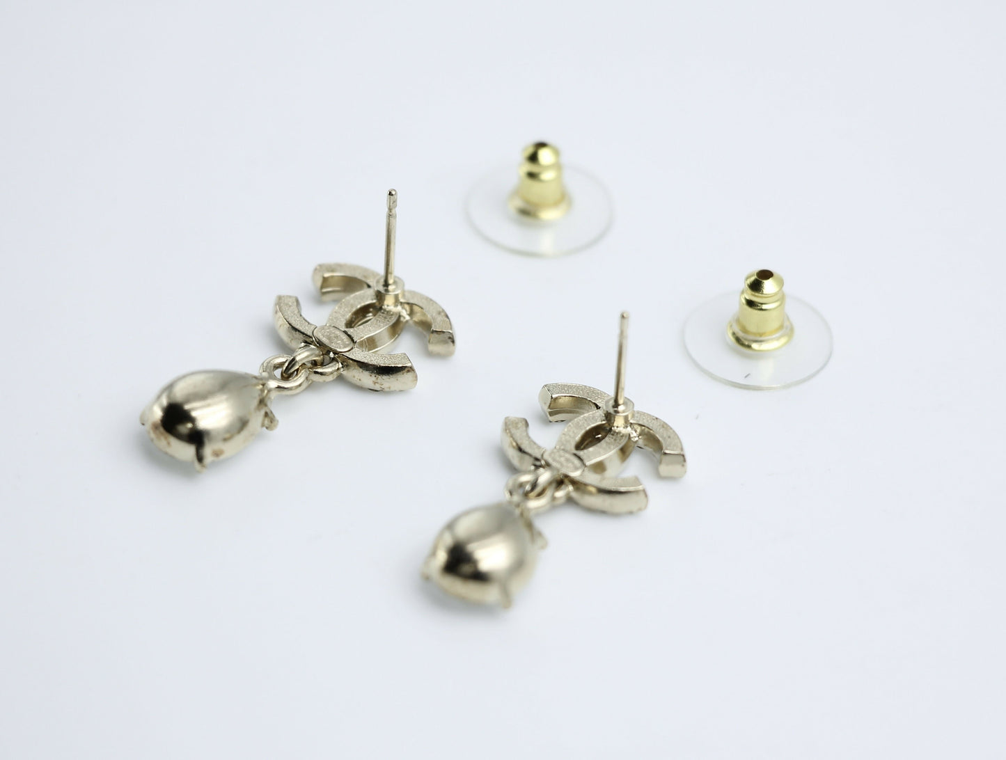 Chanel C19A Rhinestone CC Drop Dangle Stud Earrings