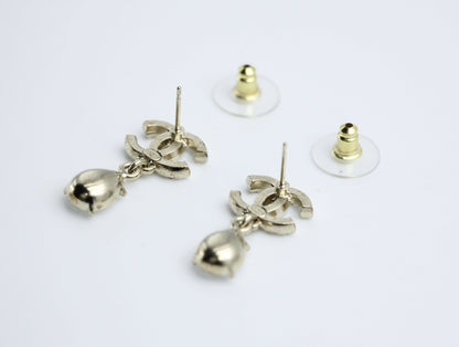 Chanel C19A Rhinestone CC Drop Dangle Stud Earrings