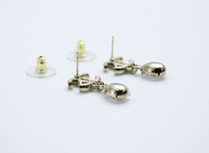 Chanel C19A Rhinestone CC Drop Dangle Stud Earrings