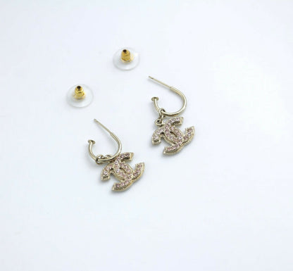 Chanel Vintage 08C Rhinestone Light Pink Hoop Stud Earrings