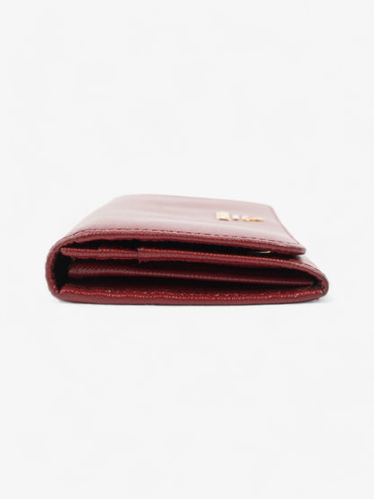Prada Continental Wallet Burgundy / Gold Saffiano Leather
