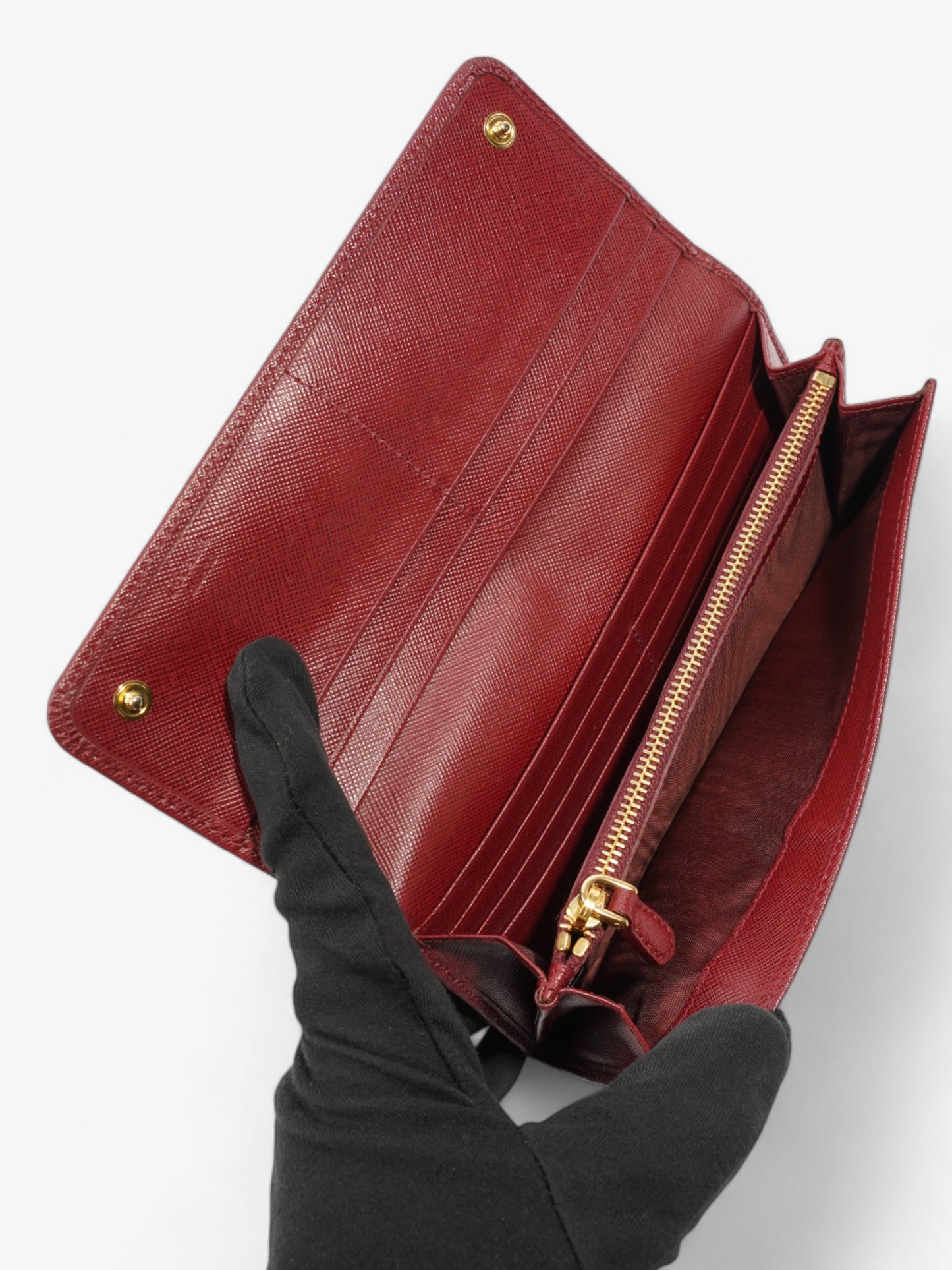 Prada Continental Wallet Burgundy / Gold Saffiano Leather
