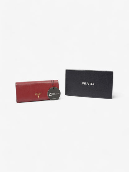 Prada Continental Wallet Burgundy / Gold Saffiano Leather
