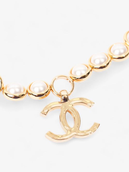 Chanel CC Pearl Necklace Gold Base Metal