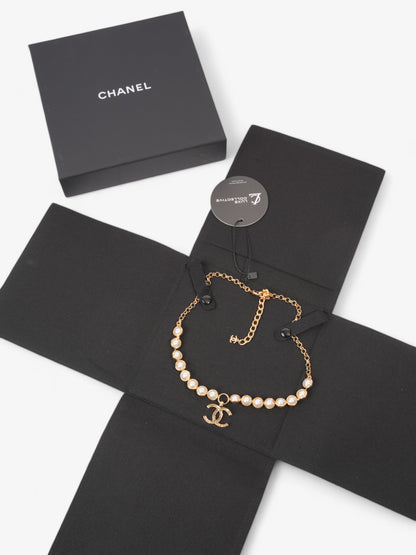 Chanel CC Pearl Necklace Gold Base Metal