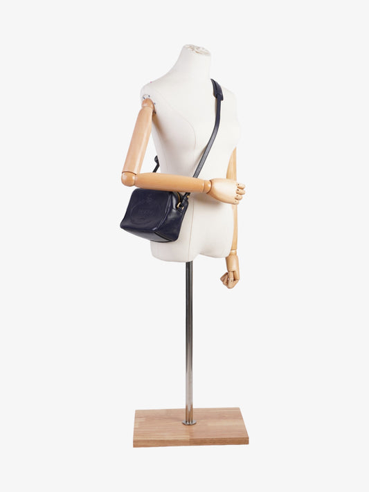 Prada Logo Embossed Navy Leather