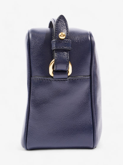 Prada Logo Embossed Navy Leather