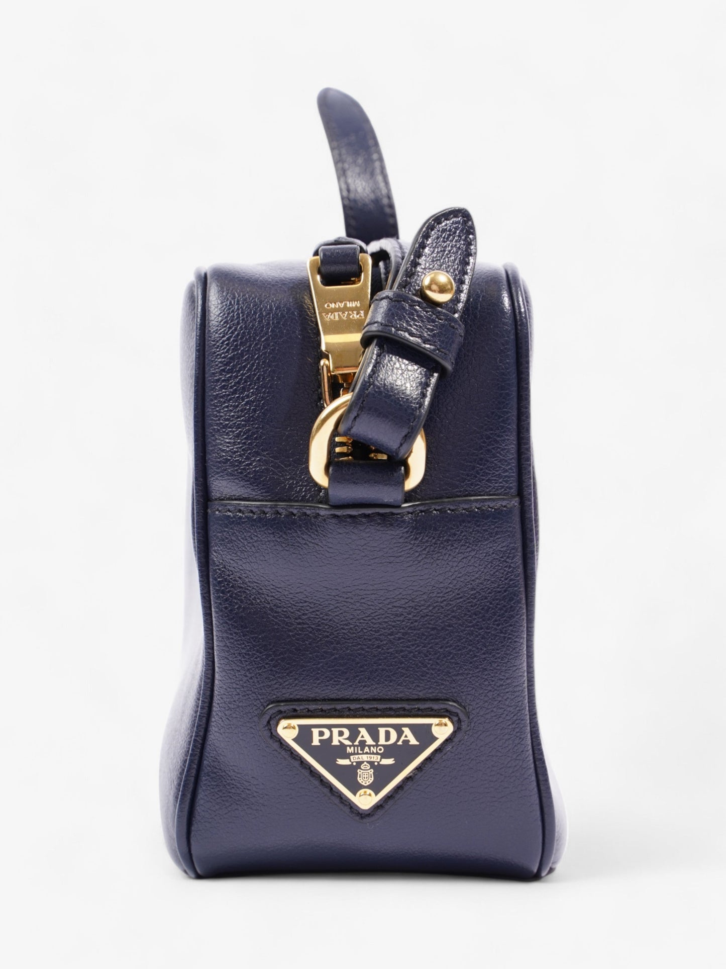 Prada Logo Embossed Navy Leather