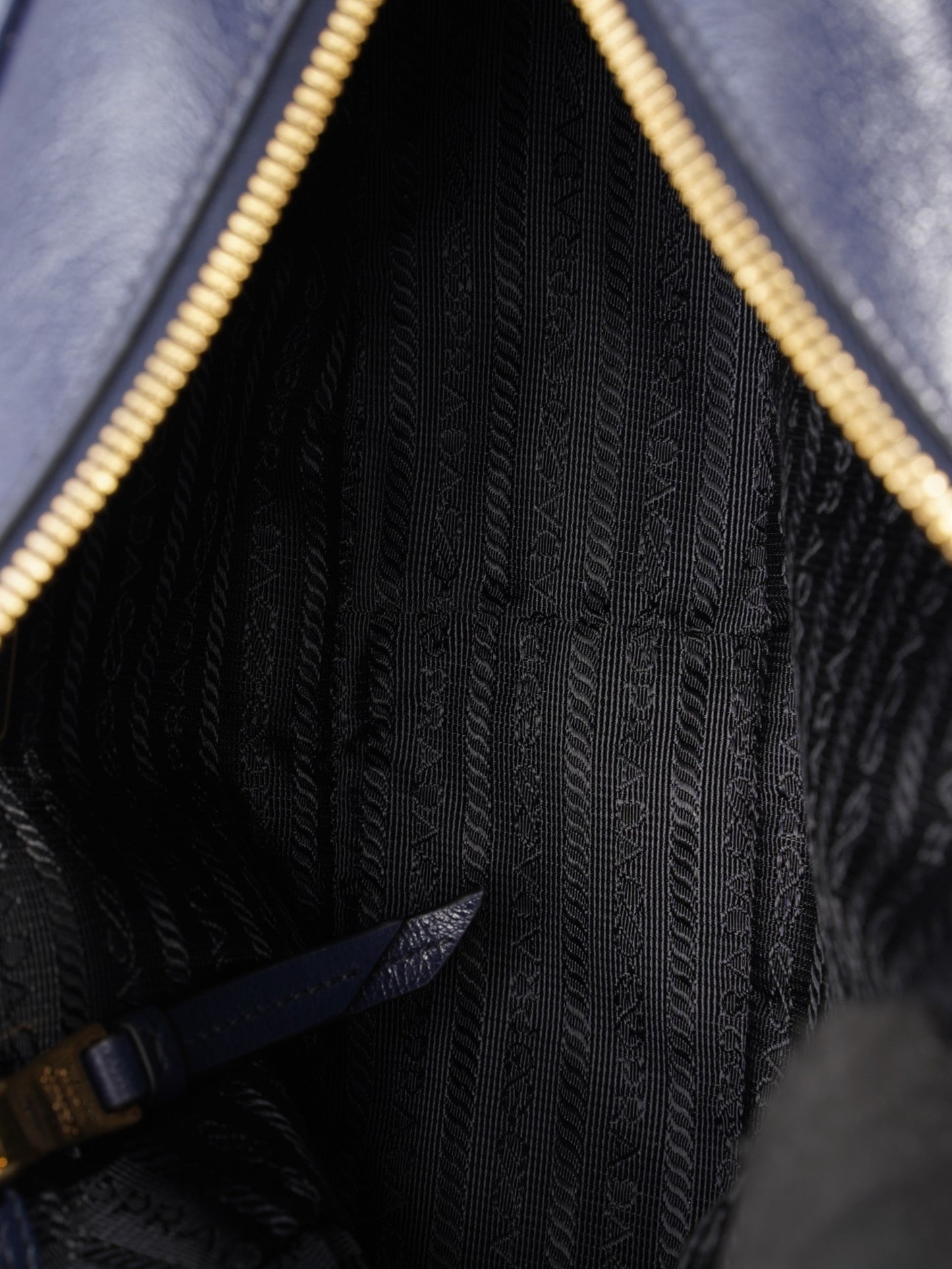 Prada Logo Embossed Navy Leather