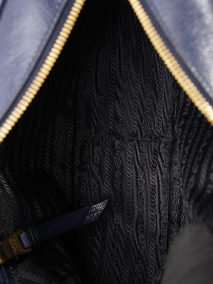 Prada Logo Embossed Navy Leather