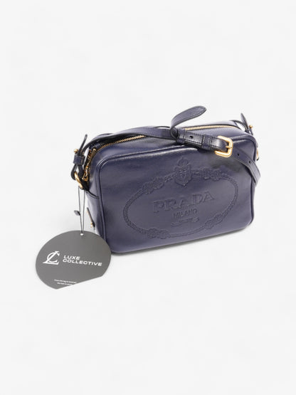 Prada Logo Embossed Navy Leather