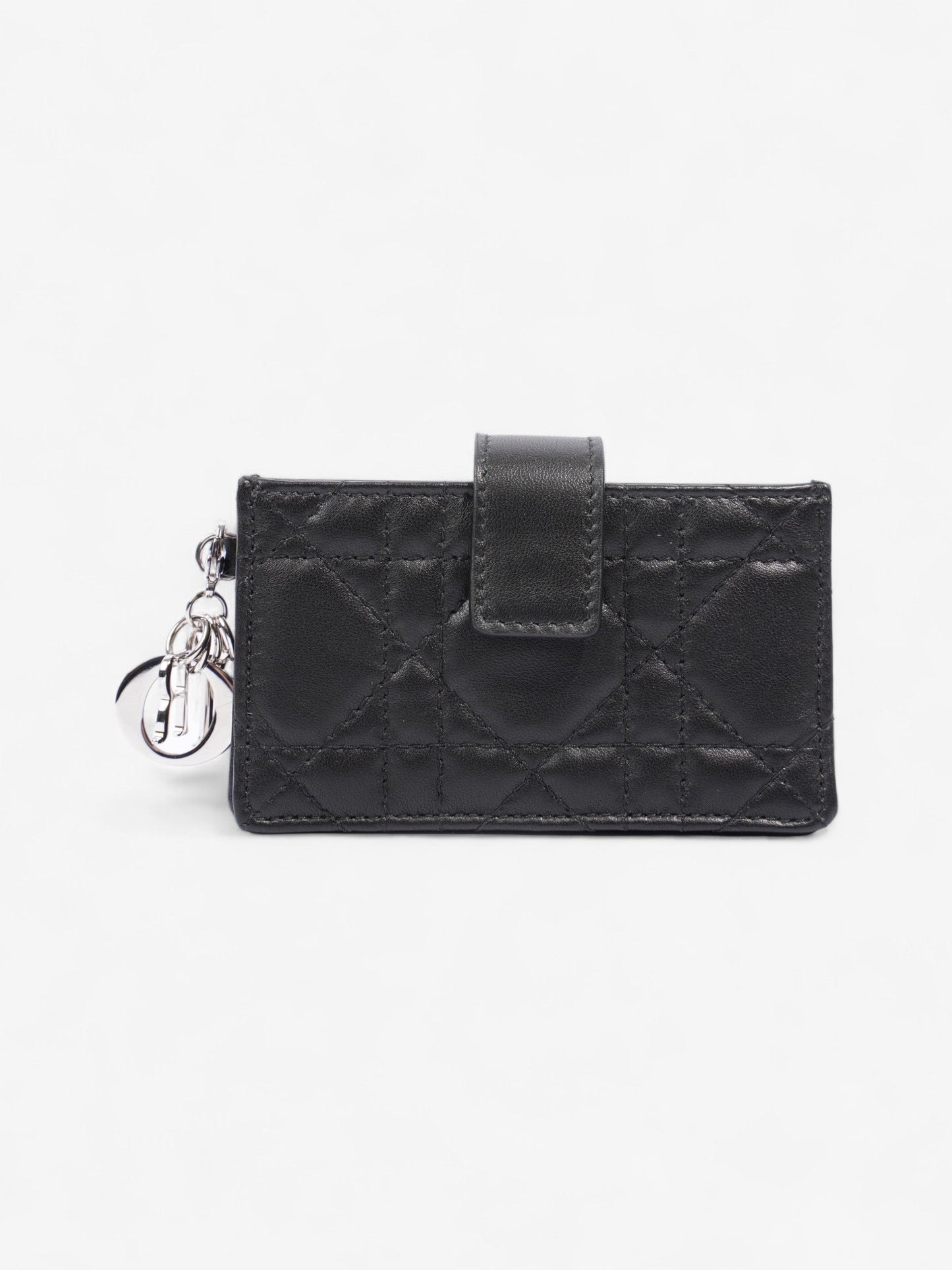 Christian Dior Lady Dior Jasmine Card Holder Black / Silver Lambskin Leather
