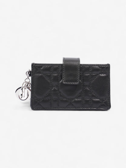 Christian Dior Lady Dior Jasmine Card Holder Black / Silver Lambskin Leather