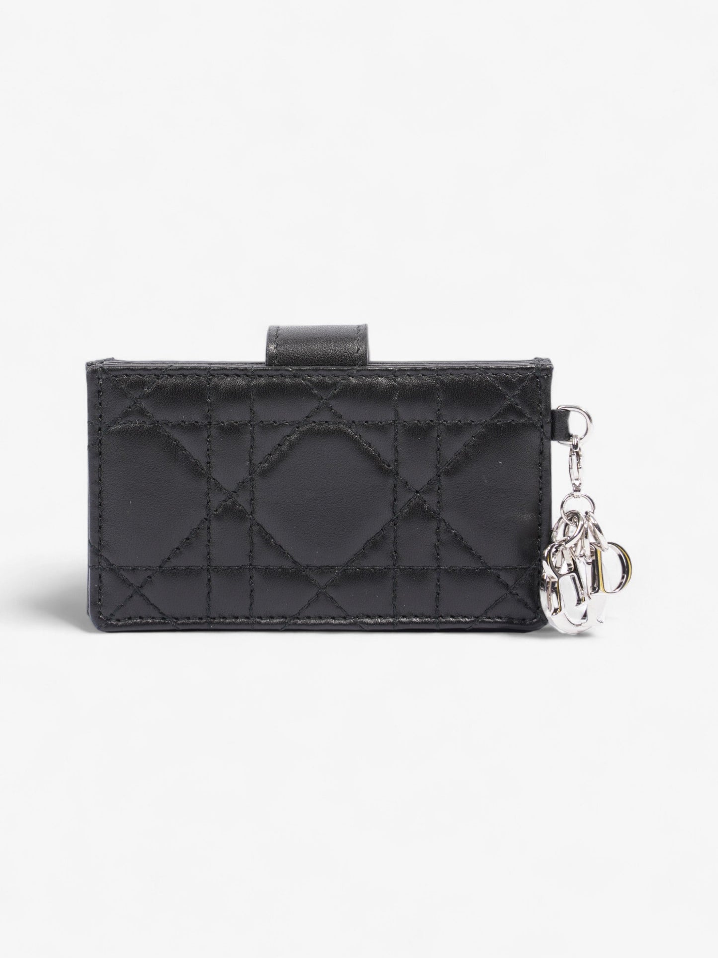 Christian Dior Lady Dior Jasmine Card Holder Black / Silver Lambskin Leather