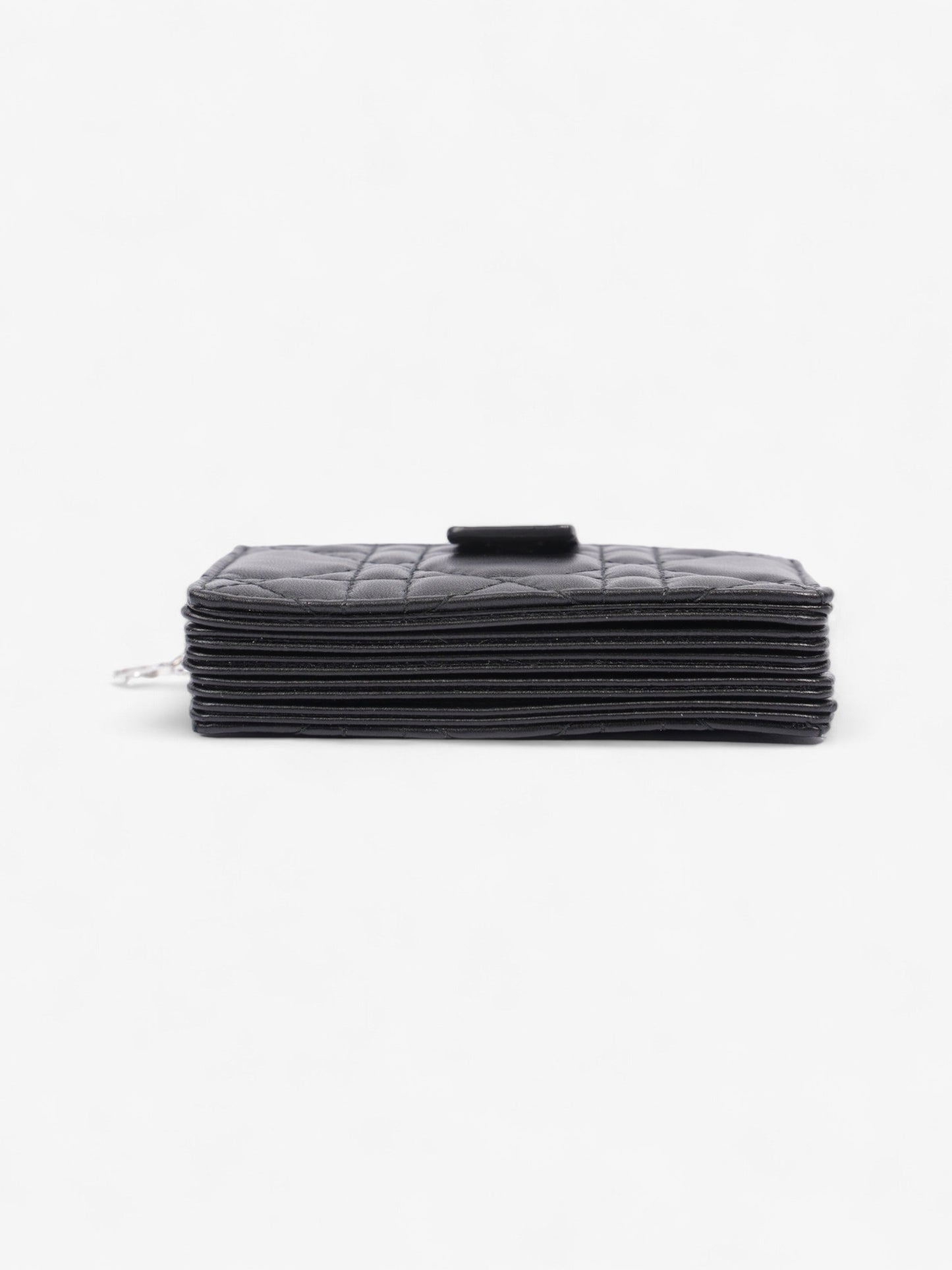 Christian Dior Lady Dior Jasmine Card Holder Black / Silver Lambskin Leather