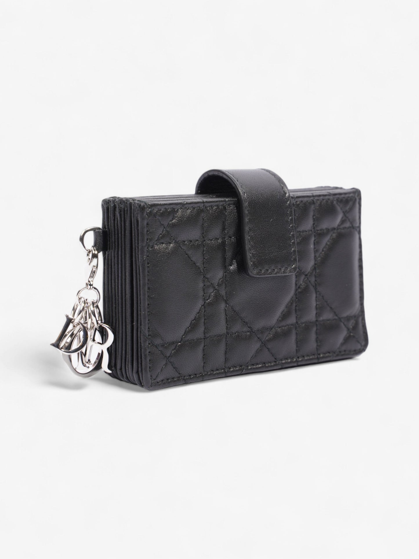 Christian Dior Lady Dior Jasmine Card Holder Black / Silver Lambskin Leather