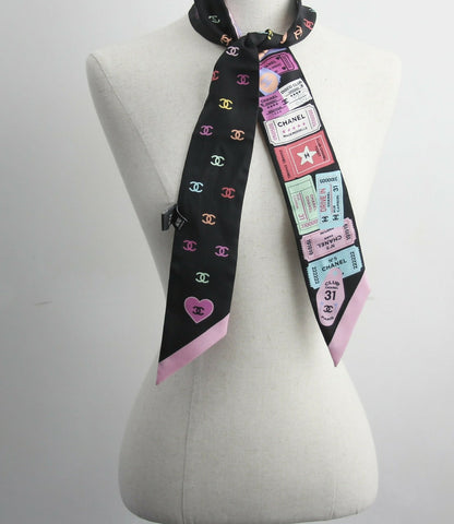 CHANEL 100% Slim Silk Scarf Bandeau Twilly CC Mark Scarf in Multicolour