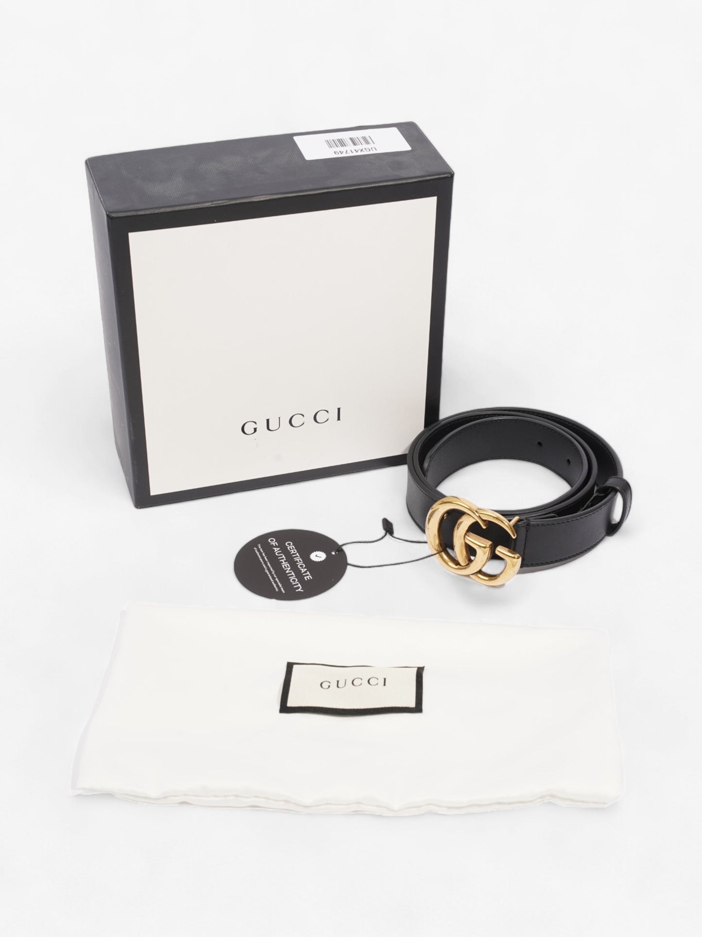 Gucci GG Marmont Thin Belt Black / Gold Leather 80cm / 32"