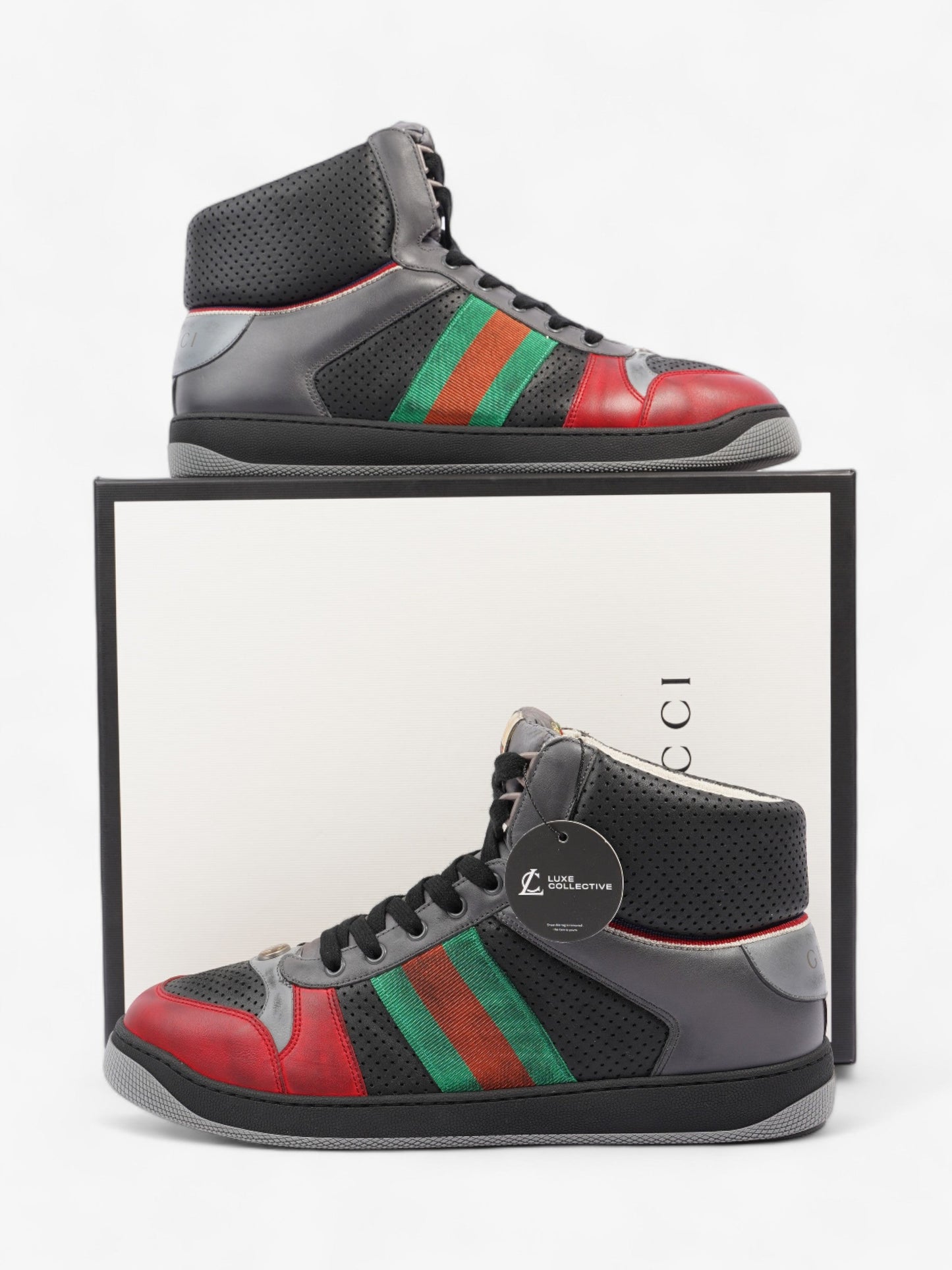 Gucci Screener Sneaker Grey / Red / Green Leather EU 46 UK 12