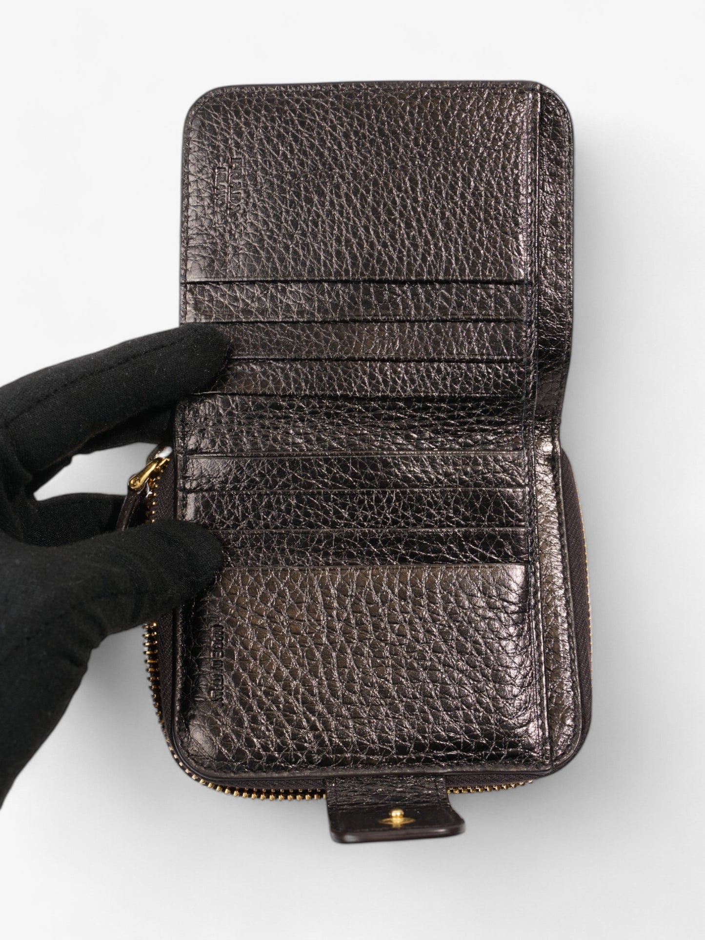 Prada Zip Around Purse Metallic Leather Small