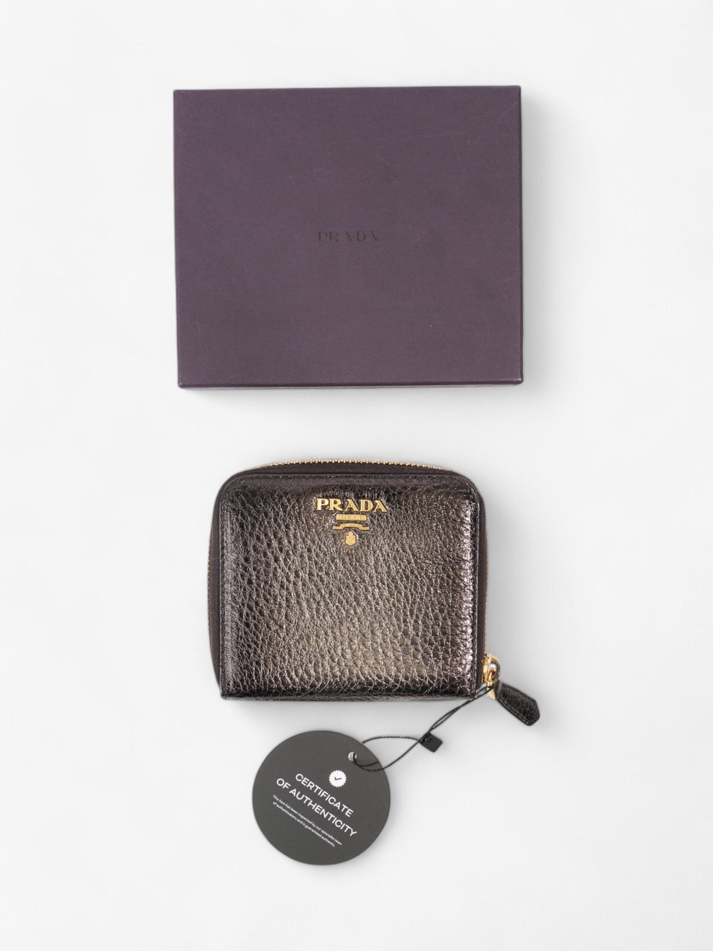 Prada Zip Around Purse Metallic Leather Small