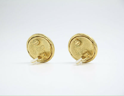 Chanel Vintage 93P Gold Plated Button Gold Clip-on Earrings