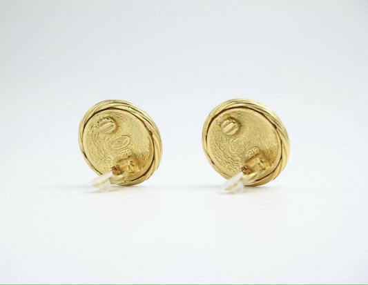 Chanel Vintage 93P Gold Plated Button Gold Clip-on Earrings
