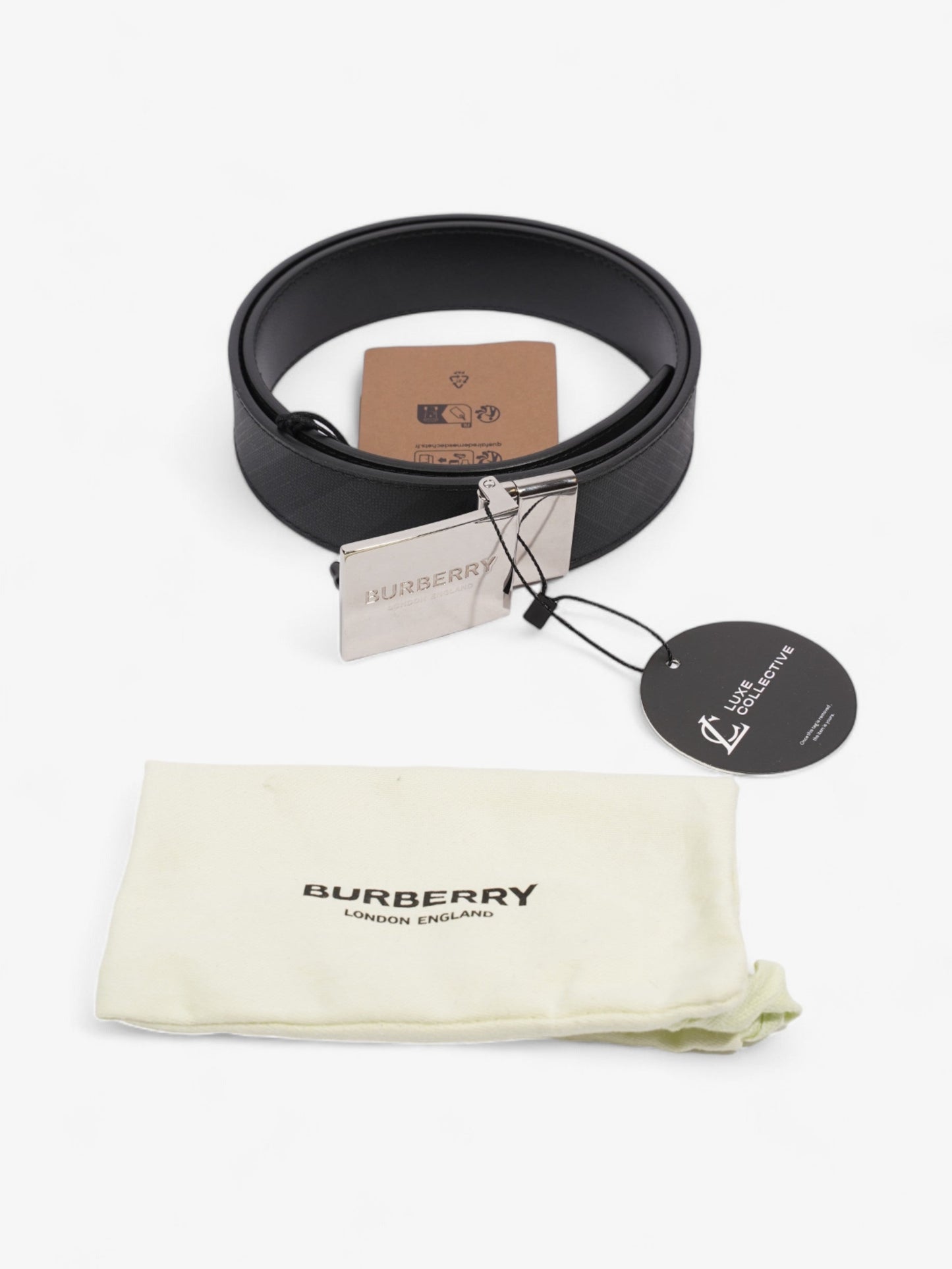 Burberry Reversible Plaque Belt Black Coated Canvas 85cm 34"