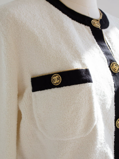Chanel Cruise 2019 La Pausa White Black Gold Terry 19C Cardigan Jacket