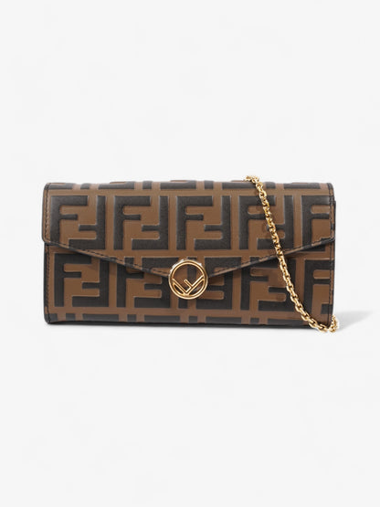 Fendi FF Circle Continental With Chain Brown / Black Calfskin Leather