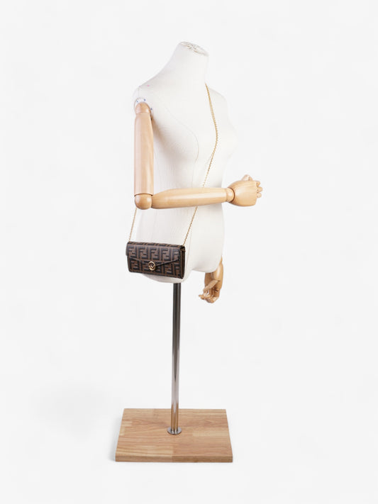 Fendi FF Circle Continental With Chain Brown / Black Calfskin Leather