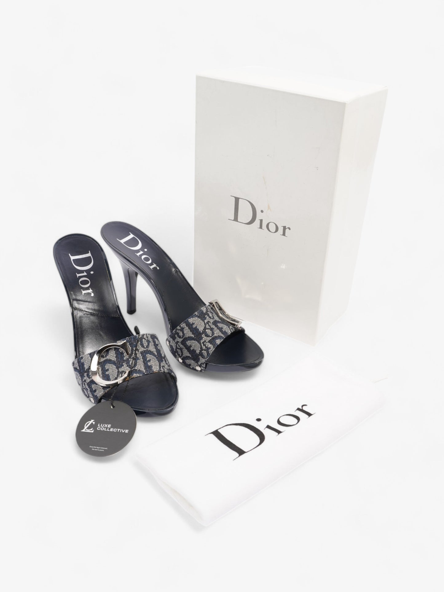Christian Dior Monogram CD Buckle Heels 80 Navy Monogram Cloth EU 40 UK 7
