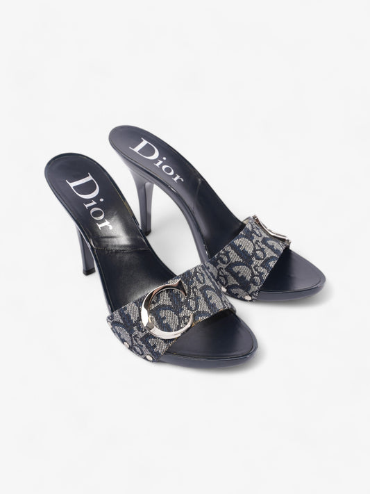 Christian Dior Monogram CD Buckle Heels 80 Navy Monogram Cloth EU 40 UK 7