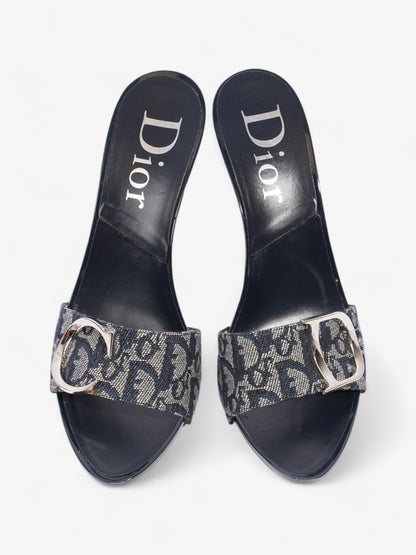 Christian Dior Monogram CD Buckle Heels 80 Navy Monogram Cloth EU 40 UK 7