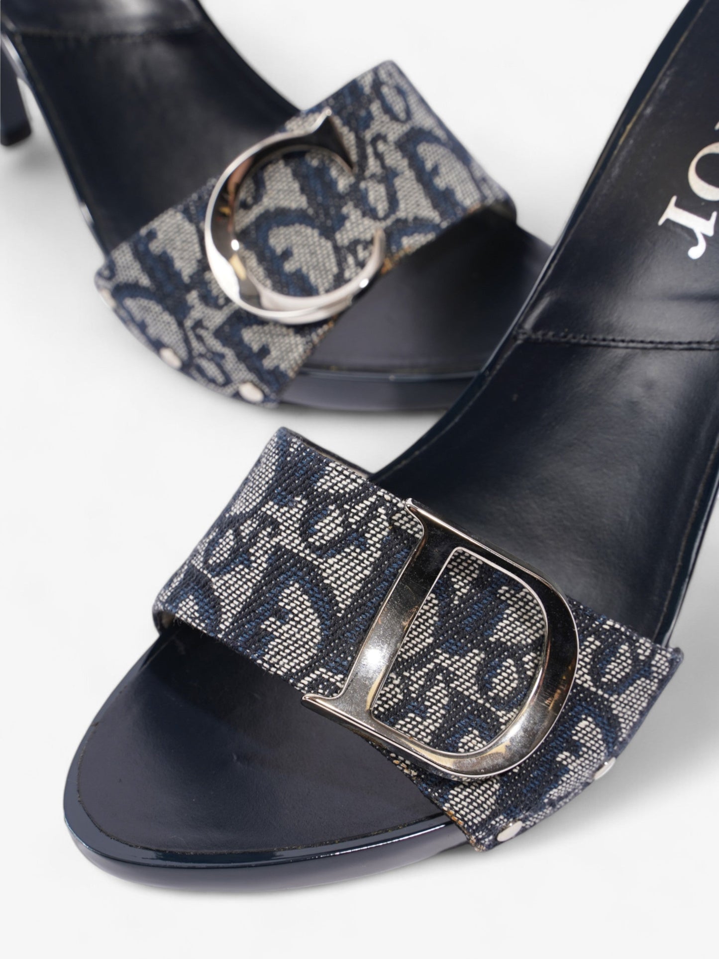 Christian Dior Monogram CD Buckle Heels 80 Navy Monogram Cloth EU 40 UK 7