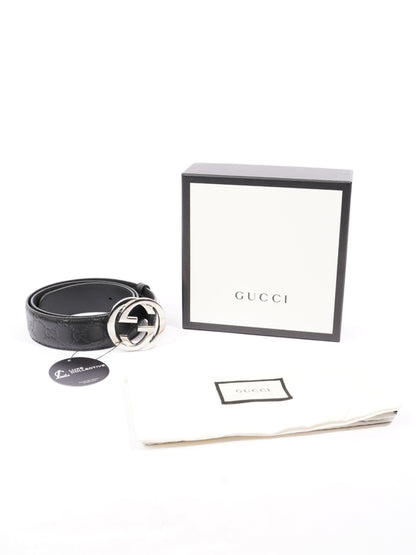 Gucci Wide Belt with Interlocking G Buckle Black Leather 90cm / 36"