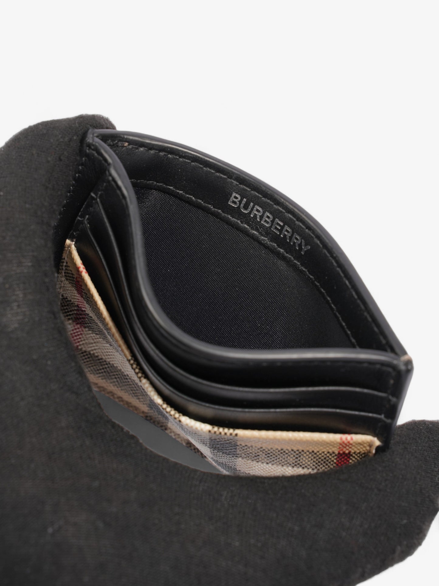 Burberry Check Money Clip Card Case Vintage Check Coated Canvas